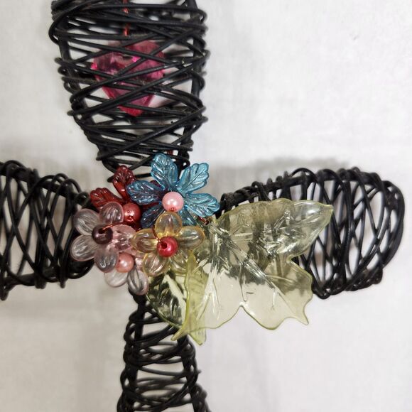 Metal Cross W/ Flowers Blk  10"Long, 7"Wide - Picture 4 of 5